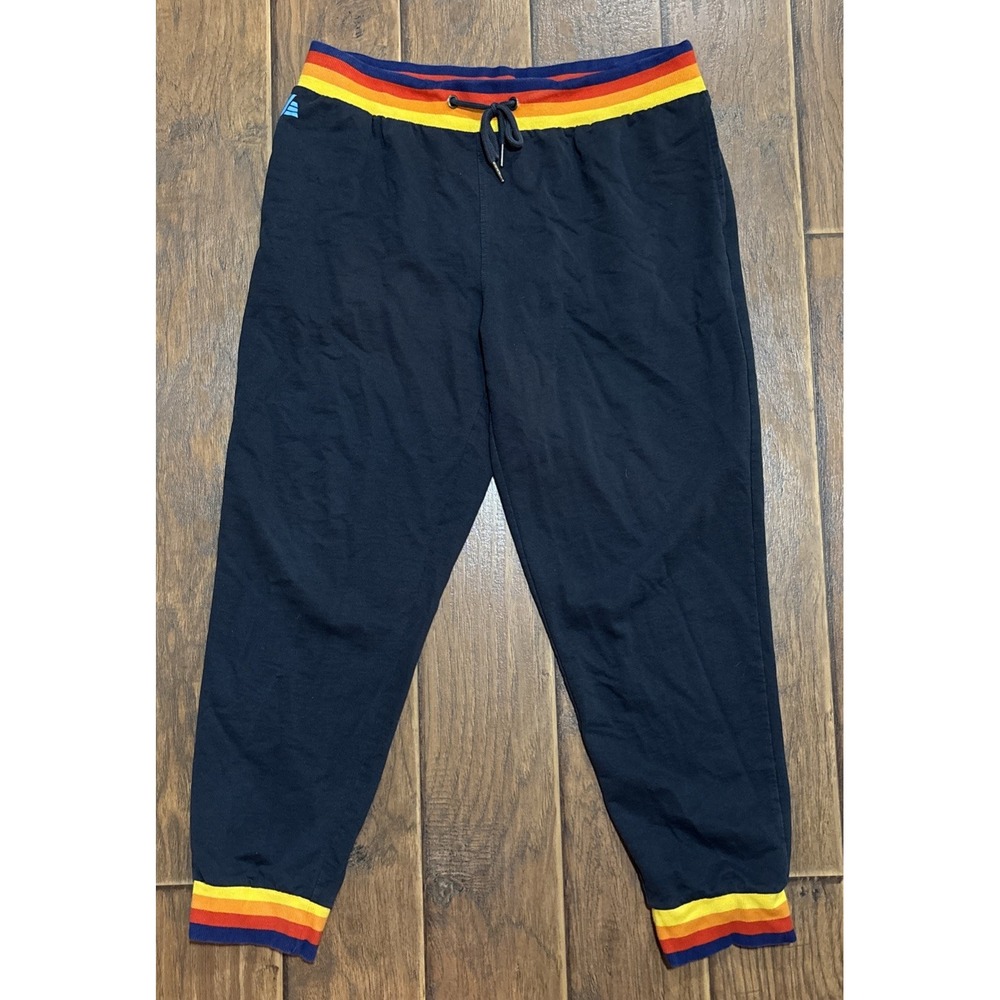 Aldi Joggers Womens L Blue Rainbow Stripe Casual Sweatpants Lounge Comfort